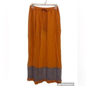 Double D Ranch Vintage Orange Maxi Skirt with Patterned Ruffle Hem